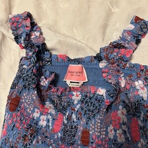 kate spade blue floral smocked tank with pink & brown accents